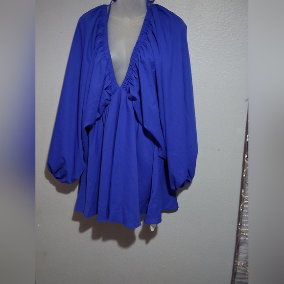 SHEIN Blue Relaxed Tunic with Ruffled Sleeves - Picture 3 of 7